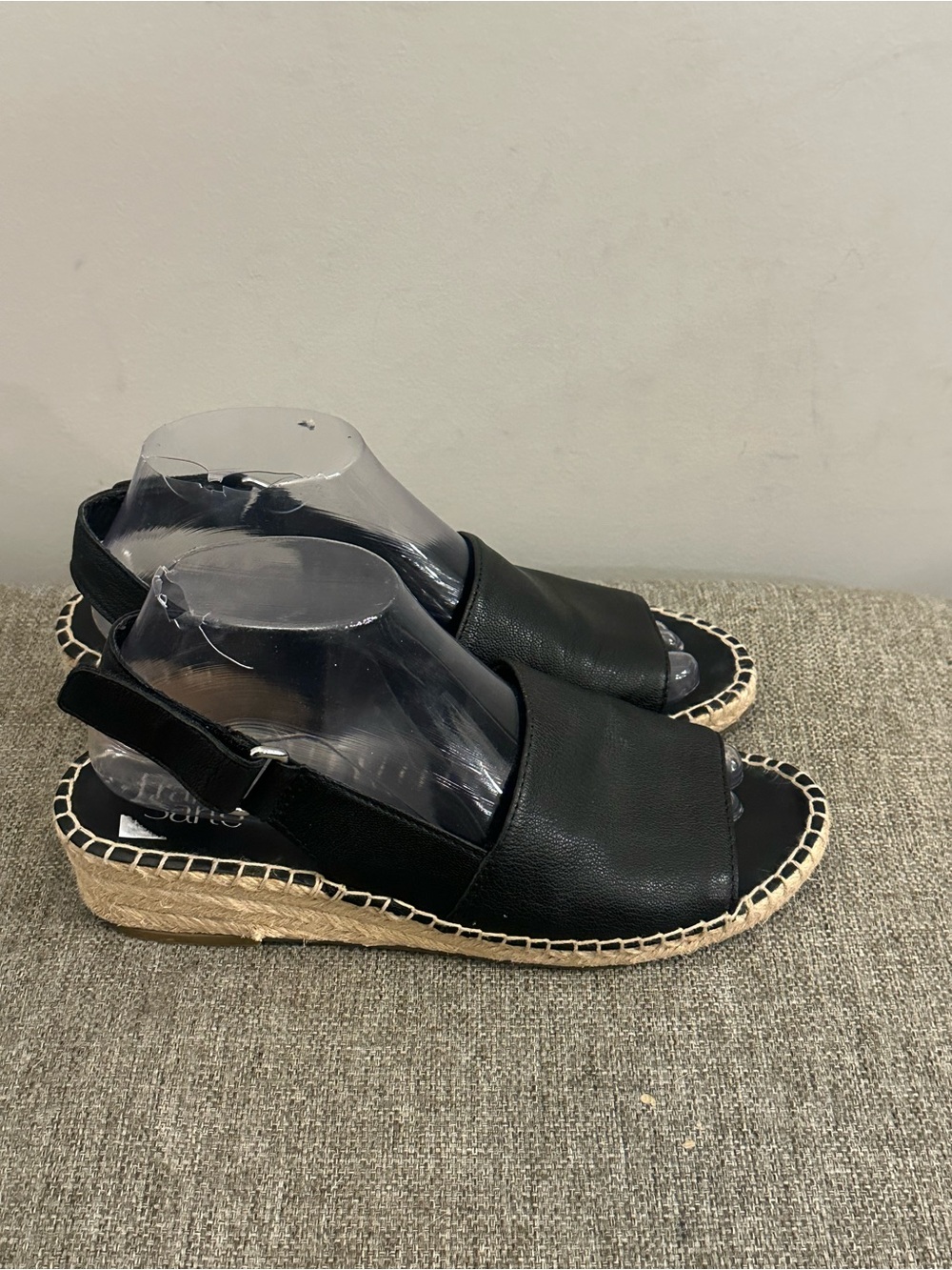 Franco Sarto Women's Leanne Espadrille Wedge Sandals in black leather Size 8.5
